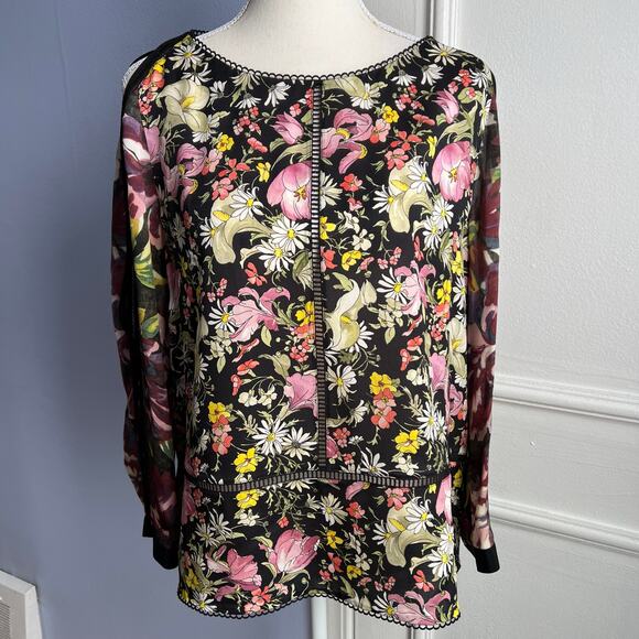3.1 Phillip Lim Silk Floral Top Cold Shoulder Meadow Flower Spring Womens Size 8 - Picture 1 of 14